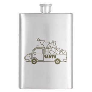 Outline Christmas truck Santa car side view Flask