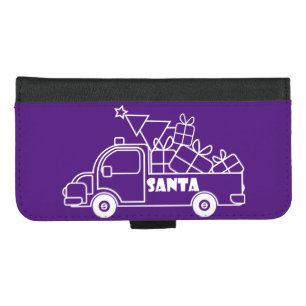 Outline Christmas truck Santa car side view iPhone 8/7 Plus Wallet Case