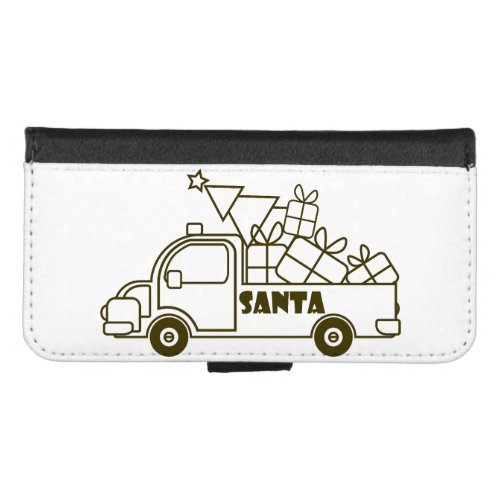 Outline Christmas truck Santa car side view iPhone 87 Wallet Case