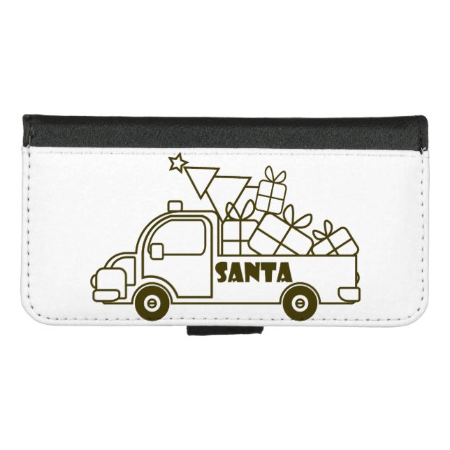 Outline Christmas truck Santa car side view iPhone Wallet Case (Front (Horizontal))