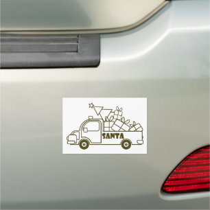 Outline Christmas truck Santa car side view Magnet