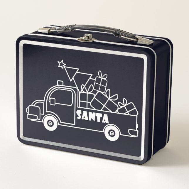 Outline Christmas truck Santa car side view Metal Lunch Box (Front)