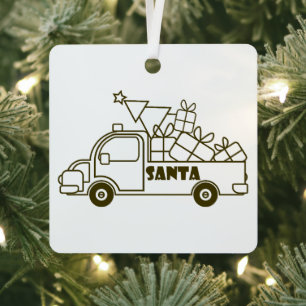 Outline Christmas truck Santa car side view Metal Ornament