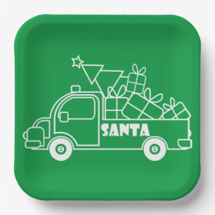 Outline Christmas truck Santa car side view Paper Plates