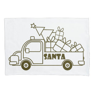 Outline Christmas truck Santa car side view Pillow Case