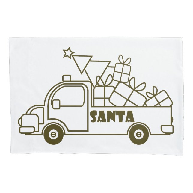 Outline Christmas truck Santa car side view Pillow Case (Front)