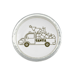 Outline Christmas truck Santa car side view Ring