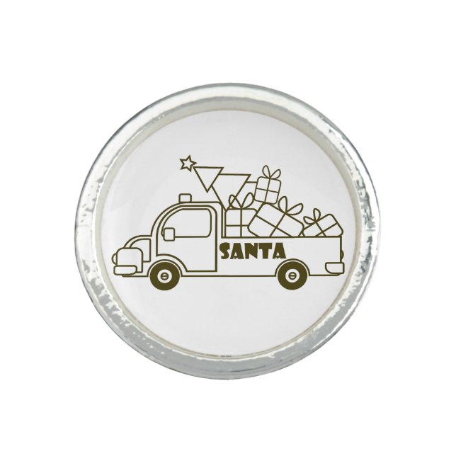 Outline Christmas truck Santa car side view Ring (Front)