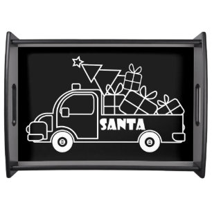 Outline Christmas truck Santa car side view Serving Tray