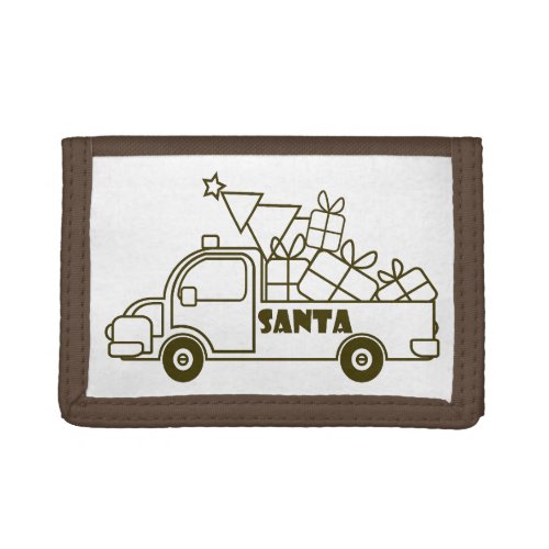 Outline Christmas truck Santa car side view Trifold Wallet