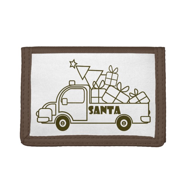 Outline Christmas truck Santa car side view Trifold Wallet (Front)
