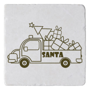 Outline Christmas truck Santa car side view Trivet