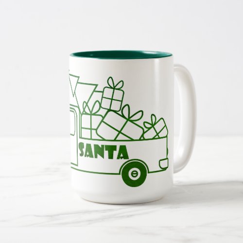 Outline Christmas truck Santa car side view Two_Tone Coffee Mug
