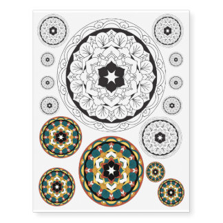 Outline & Colored Floral Mandala Design 060517_4 Temporary Tattoos