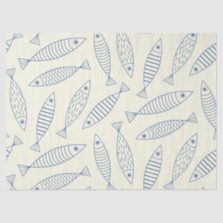 Outline Doodle Blue Sardine Fish Pattern Tissue Paper