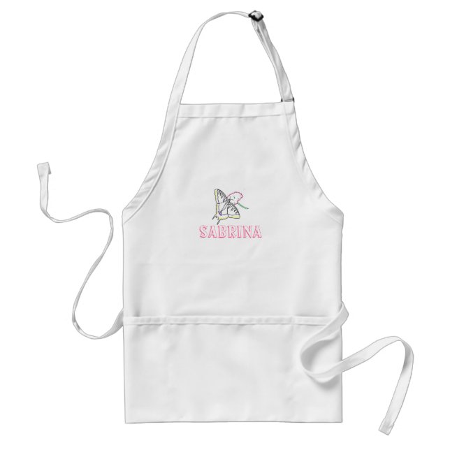 Outline drawing Butterfly Flower,  Name apron (Front)