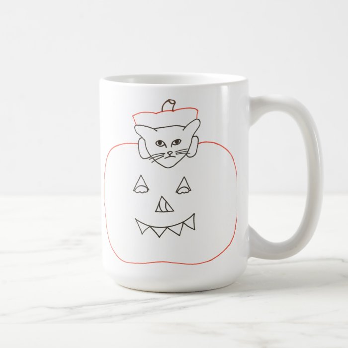 Outline Drawing Cat in a Pumpkin Halloween Mugs