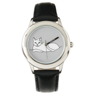 Outline drawing, cat laying, custom watch