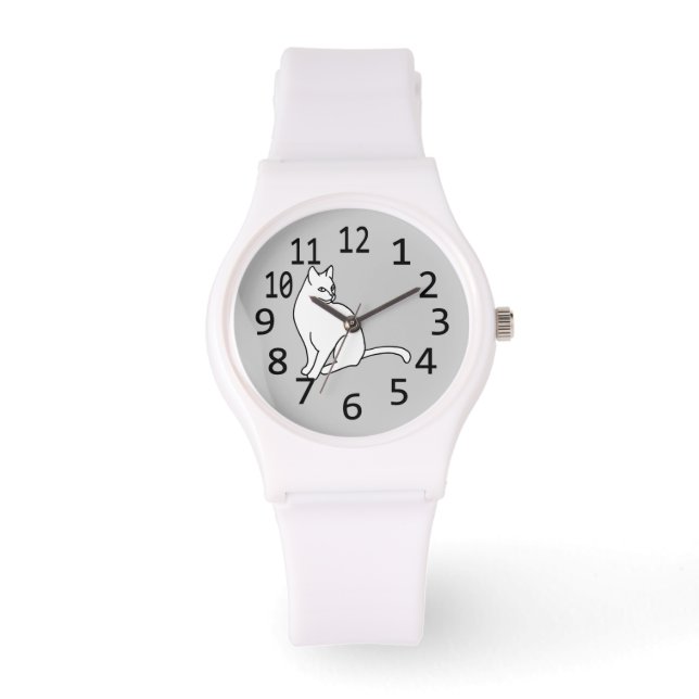 Outline drawing cat sitting Numbered Watch (Front)