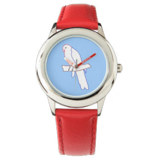 Outline drawing colorful parrot blue sky watch