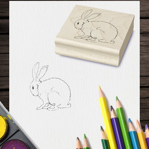 Outline Drawing of Sitting Cute Bunny Rabbit Rubber Stamp