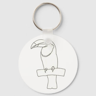Outline drawing of Toucan bird on branch Key Chain