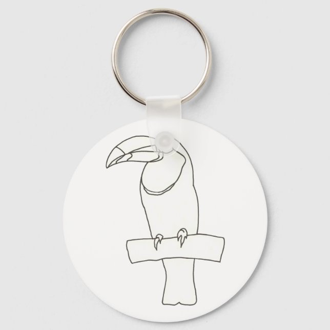 Outline drawing of Toucan bird on branch Key Chain (Front)