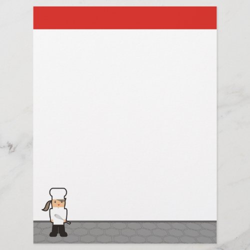 Outline girl chef whisk menu recipe letterhead