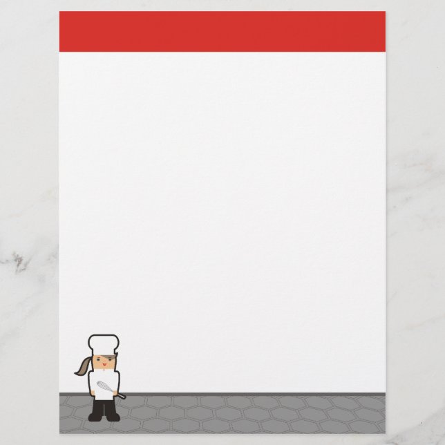 Outline girl chef whisk menu recipe letterhead (Front)