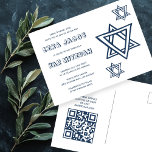OUTLINE LETTER STAR of DAVID Custom QR BAR Mitzvah Postcard<br><div class="desc">Perfect postcard to announce a bar or bat mitzvah! Hand made art for you with star of david design on the front and QR code on back side! FULLY CUSTOMIZABLE! Click on “Personalize” above to edit the text. Click "edit using design tool" to adjust the fonts, colors and placements and...</div>