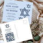 OUTLINE LETTER STAR of DAVID Custom QR BAR Mitzvah Postcard<br><div class="desc">Perfect postcard to announce a bar or bat mitzvah! Hand made art for you with star of david design on the front and QR code on back side! FULLY CUSTOMIZABLE! Click on “Personalize” above to edit the text. Click "edit using design tool" to adjust the fonts, colors and placements and...</div>