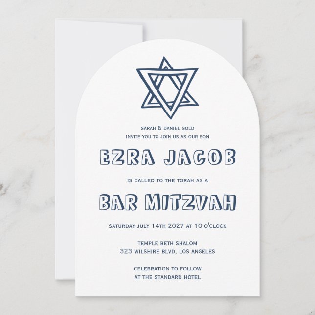 OUTLINE LETTERS STAR Arch Custom Bar Mitzvah Invitation (Front)