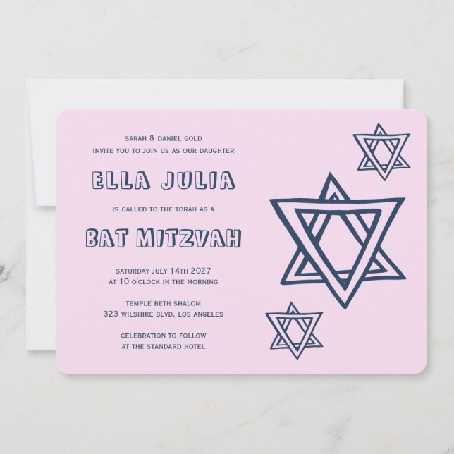 OUTLINE LETTERS STAR OF DAVID Custom BAR Mitzvah Invitation (Front)