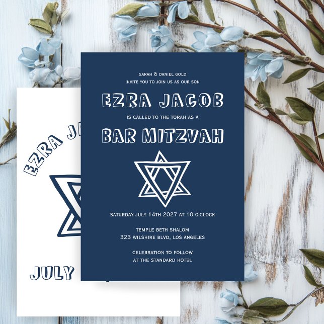 OUTLINE LETTERS STAR OF DAVID Custom Bar Mitzvah Invitation (Creator Uploaded)