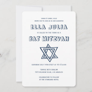 OUTLINE LETTERS STAR OF DAVID Custom Bat Mitzvah Invitation