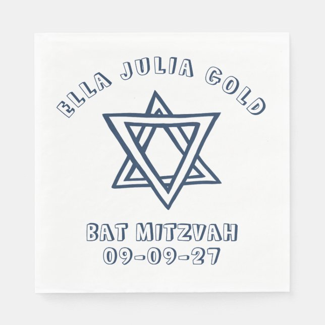 OUTLINE LETTERS STAR of DAVID Custom Bat Mitzvah Napkins (Front)