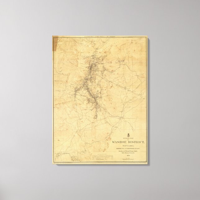 Outline Map of Washoe District, Nevada Canvas Print (Front)