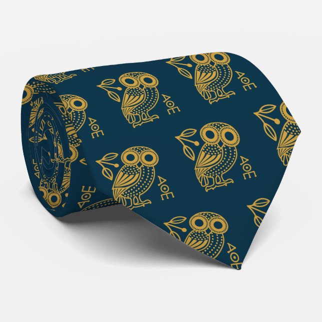 Outline of Athenian Owl from Ancient Greek Coin Neck Tie (Rolled)