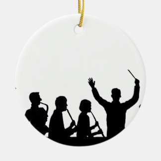 Outline of conductor and band black on white ceramic ornament