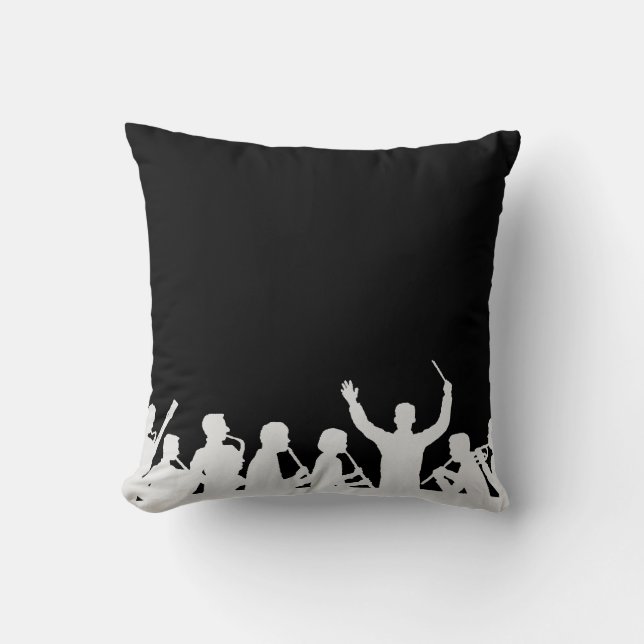 Outline of conductor and band white on black throw pillow (Front)