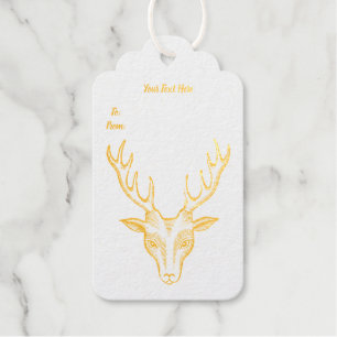 Outline of Male Deer Big antlers Face in Gold Foil Foil Gift Tags