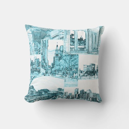 Outline Sketch of Downtown Denver CO Light Teal Throw Pillow