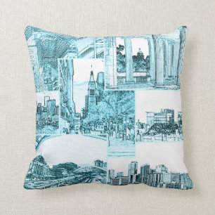 Outline Sketch of Downtown Denver, CO, Light Teal Throw Pillow