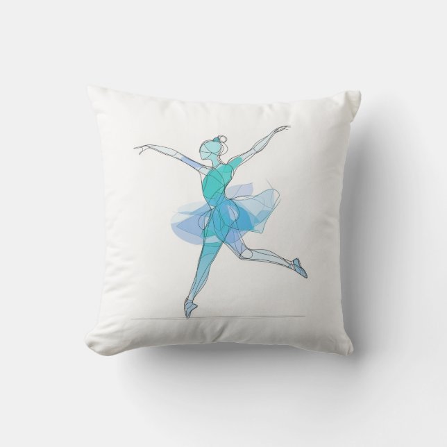 Outline Stroke Dancing Cyan Ballerina Studio  Throw Pillow (Front)
