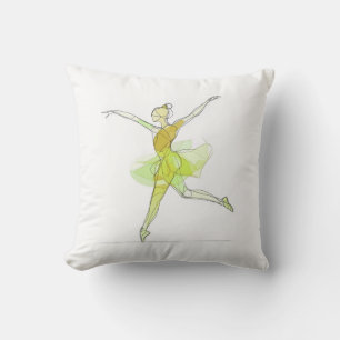 Outline Stroke Dancing Green Ballerina Studio Throw Pillow
