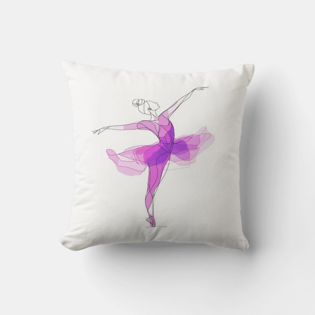 Outline Stroke Dancing Pink Ballerina Studio Decor Throw Pillow (Front)