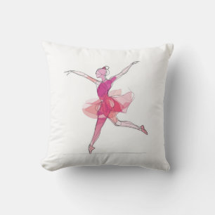 Outline Stroke Dancing Pink Ballerina Studio Decor Throw Pillow