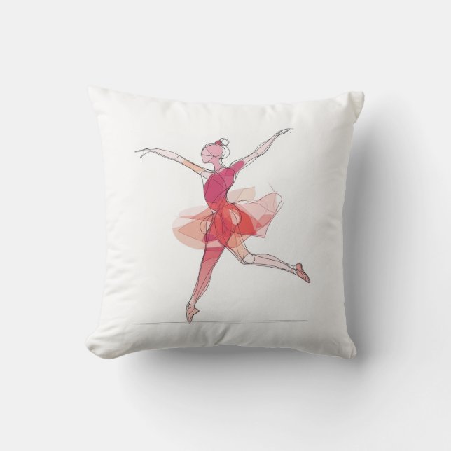 Outline Stroke Dancing Red Ballerina Studio Decor Throw Pillow (Front)