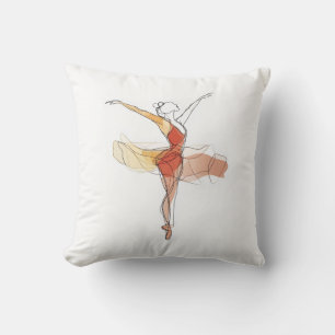 Outline Stroke Dancing Red Ballerina Studio Decor Throw Pillow