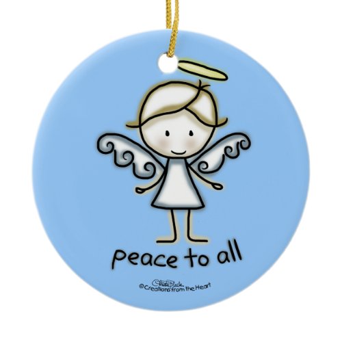 Outlined Angel-Peace to All Ceramic Ornament